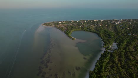 Aerial-over-Holbox-Punta-Cocos-Beach-Shoreline,-Mexico