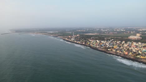 Drone-footage-approaching-city-from-sea