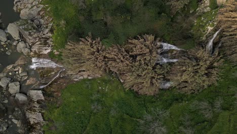 Grüne-Lamego-Wasserfall-Kaskade,-Portugal---Luftaufnahme