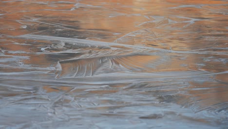 Hermosos-Patrones-De-Hielo-En-La-Superficie-Recién-Congelada-Del-Estanque