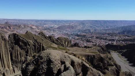 Aerial:-La-Paz,-Bolivia-Seen-From-Rugged-Valle-De-Las-Animas-Spires
