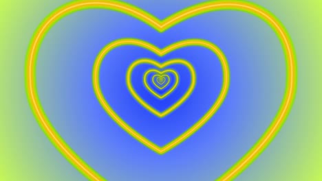 Herz-Romantik-Liebe-Animation-Valentinstag-Neonlicht-Tunnel-Portal-Visueller-Effekt-Hintergrund-Abstrakt-Farbe-Gelb-Blau