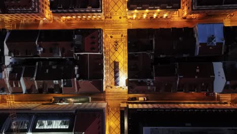 Aerial-View-Of-Illuminated-Street-Rua-Augusta-At-Night-In-Lisbon,-Portugal