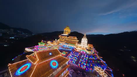 Experience-the-vibrant-Chinese-New-Year-celebration-at-Kek-Lok-Si-Temple-on-Penang-Island,-Malaysia-with-our-FPV-aerial-footage