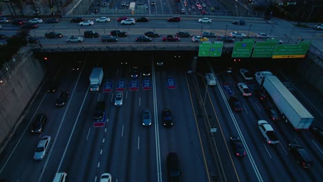 Twilight-traffic-congestion-on-Interstate-Highway-I-75-in-Atlanta,-Georgia
