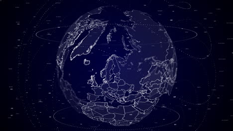 digital-globe-rotating,-zooming-in-on-Finland-country