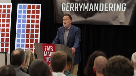 Arnold-Schwarzenegger-speaks-at-anti-gerrymandering-event-in-Columbus,-Ohio-on-March-3rd,-2024-at-the-Convention-Center