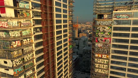 4K-Aerial-of-Graffiti-Tower-in-DTLA-in-February-2024,-Los-Angeles,-California,-USA