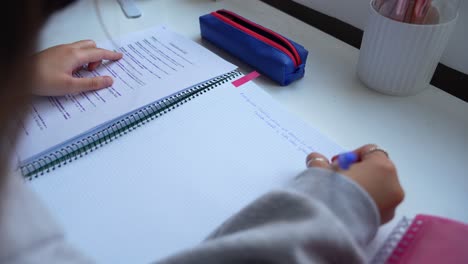 Niña-Escribiendo-En-Un-Cuaderno-En-Un-Escritorio-De-Estudio