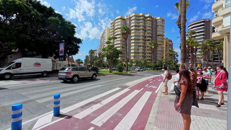 Straßen-Der-Stadt-Malaga-An-Einem-Sonnigen-Sommertag,-Zeitlupenansicht