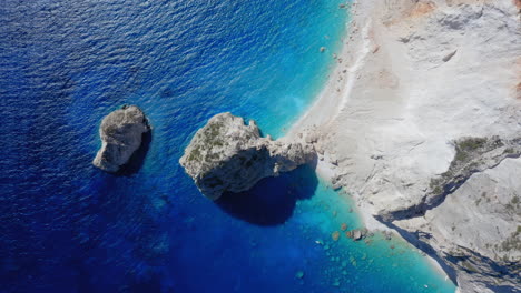 Aerial:-Top-down-shot-of-Myzithres-rocky-peaks-in-Zakynthos-Island,-Greece