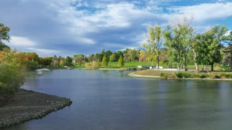 flying-over-lake-with-birds-at-Liberty-Park-in-Salt-Lake-City-Utah