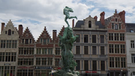 The-Brabo-Monument-Located-in-Grote-Markt-,-Antwerp,-Belgium---Medium-Shot