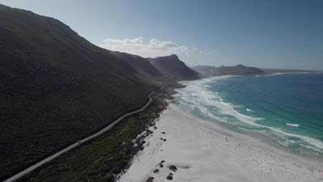 Scenic-Road,-Mountains-And-Ocean-In-Misty-Cliffs,-Cape-Town,-South-Africa---Aerial-Drone-Shot