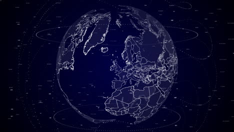 Digital-globe-rotating,-zooming-in-on-United-Kingdom-country