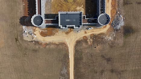 Aerial-overhead-shot-of-a-castle-they-are-building-in-Clarksville-Tennessee