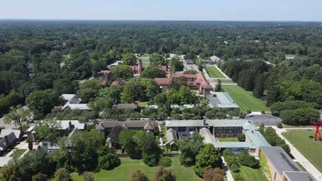 Cranbrook-Upper-School-Campus,-Bloomfield-Hills,-Michigan,-USA-in-a-distant-aerial-view