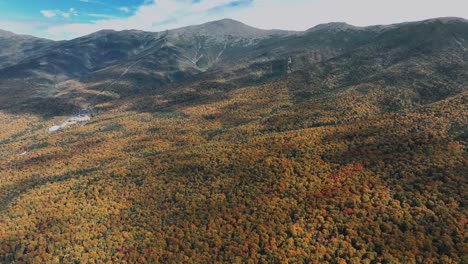 Aerial-View-Of-Mountain-Range-Forest-In-Fall-Colors