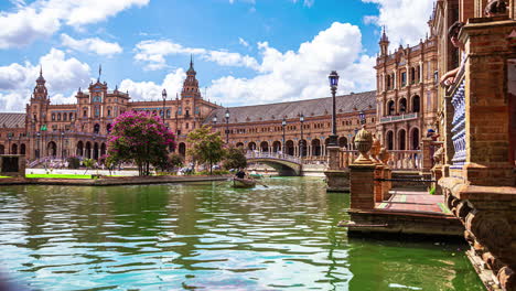 Plaza-Histórica-Sevilla-España-Lago-Artificial-Plaza-De-España-Lapso-De-Tiempo