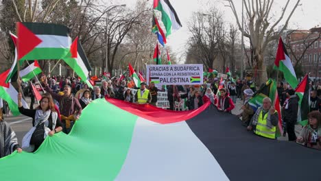 Los-Manifestantes-Sostienen-Una-Gran-Bandera-Palestina-Durante-Una-Marcha-En-Solidaridad-Con-Palestina.