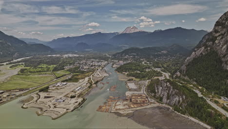 Squamish-BC-Canada-Aerial-v1-flyover-Howe-Sound-River-capturing-charming-town,-Stawamus-Chief-granite-monolith,-forested-mountains-and-Mamaquam-Blind-Channel---Shot-with-Mavic-3-Pro-Cine---July-2023