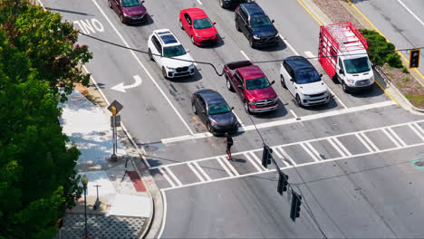 Stopping-cars-at-crosswalk-in-american-town