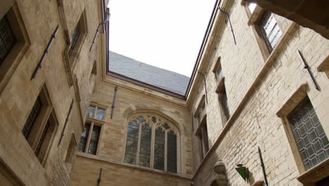 The-Upper-Portion-of-Het-Steen's-Structure-in-Antwerp,-Belgium,-Europe---Low-Angle-Shot