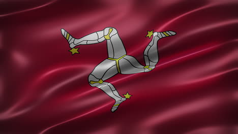Isle-of-Man-flag,-front-view,-full-frame,-glossy,-elegant-silky-texture,-waving-in-the-wind,-movie-like-look,-realistic-4K-CG-animation,-sleek,-slow-motion-fluttering,-seamless-loop-able