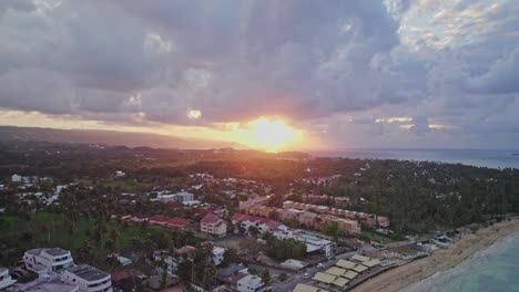 Aerial-Revealing-Vibrant-Sunset-over-Tropical-Beach-of-Dominican-Republic