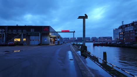 Amsterdam-harbor-shore-next-to-IJ-river-in-Amsterdam-Vogelbuurt-Noord