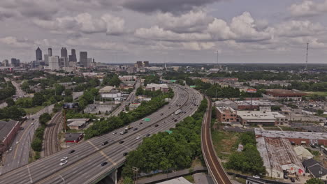 Atlanta-Georgia-Aerial-v928-drone-flyover-Adair-Park-and-Pittsburgh-capturing-views-of-Mechanicsville-and-Castleberry-Hill,-highway-traffics-and-city-skyline---Shot-with-Mavic-3-Pro-Cine---May-2023