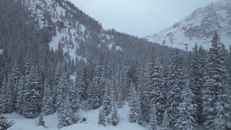 Winterpark-Colorado-Berthoud-Jones-Pass-Verschneiter-Schneesturm-Luftdrohne-Tiefschnee-Ski-Snowboarder-Hinterland-Paradies-Kalter-Rauch-Rocky-Mountains-Nationalwald-Hohe-Erhebung-Landschaft-Vorwärts-Langsam