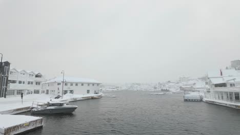 Snow-covered-Town-Of-Kragero-On-Fjord-In-Telemark,-Norway-In-Winter