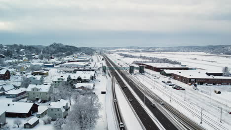 Train-Station-And-Highway-In-Alvangen,-Sweden