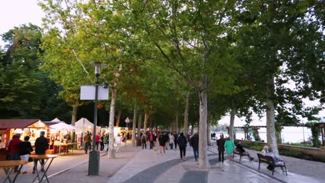 Balatonfured,-Paseo-Marítimo-De-Tagor-Durante-El-Famoso-Festival-Anual-Del-Vino-Con-Turistas-Caminando-En-Hungría