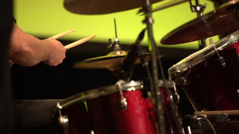 Christian-Caucasian-white-man-playing-drums-in-Christian-church-worship-service-HD-slow-motion-close-up