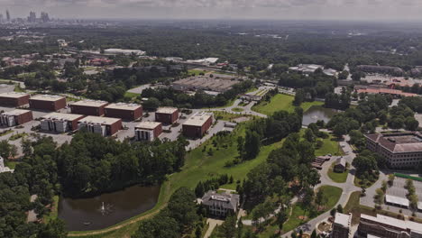 Atlanta-Georgia-Aerial-v972-establishing-drone-flyover-and-around-the-campus-of-movie-studios,-on-site-production-facilities-at-Fort-McPherson---Shot-with-Mavic-3-Pro-Cine---August-2023