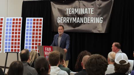 Arnold-Schwarzenegger-speaks-at-anti-gerrymandering-event-in-Columbus,-Ohio-on-March-3rd,-2024-at-the-Convention-Center