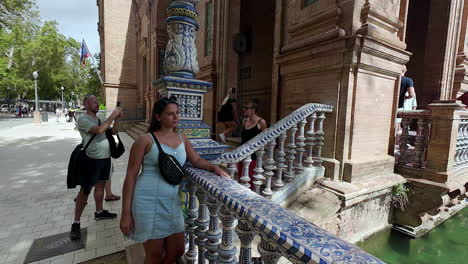 Beautiful-woman-pose-next-to-Plaza-de-España-Seville-Spain-cathedral