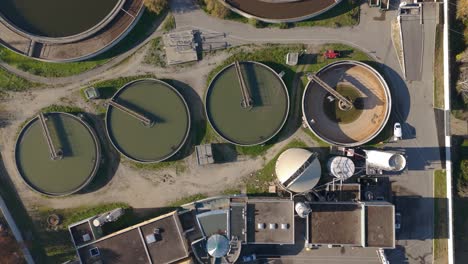 Modern-wastewater-treatment-plant,-aerial-view-from-a-drone