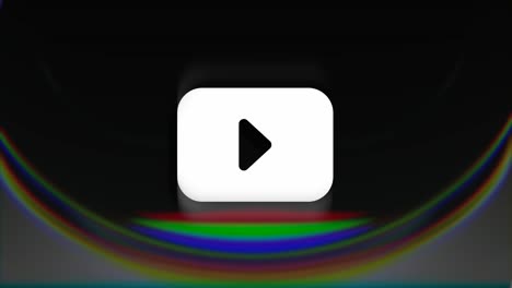 Motion-Graphic,-Animierte-Play-Taste-Und-Lächelnde,-Sichelförmige-RGB-Farbstrahlen-Auf-Einem-Schwarzen-Bildschirm