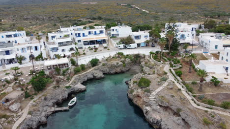 Aerial-view-of-the-picturesque-seaside-village-Avlemonas-or-Avlemon-in-Kythera-island,-Greece