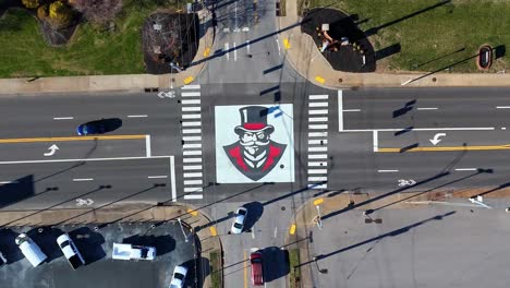 Aerial-view-of-Governors-logo-painted-on-the-street-outside-of-Austin-Peay-State-University-campus