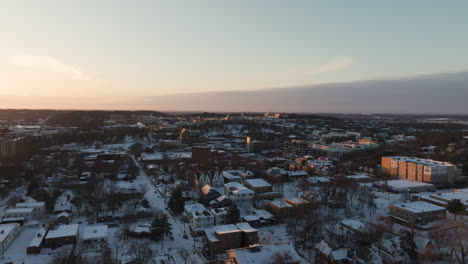 Snowscape-Downtown-Of-Fayetteville-During-Sunset-In-Washington-County,-Northwest-Arkansas