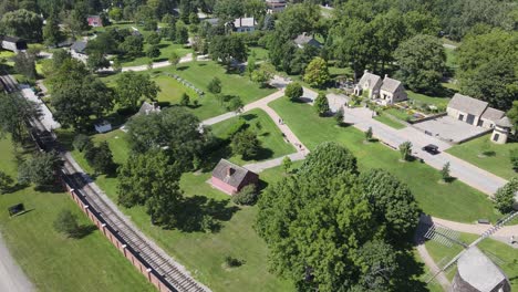 Daily-life-in-Historic-Greenfield-Village,-Dearborn,-Michigan,-USA,-aerial-view