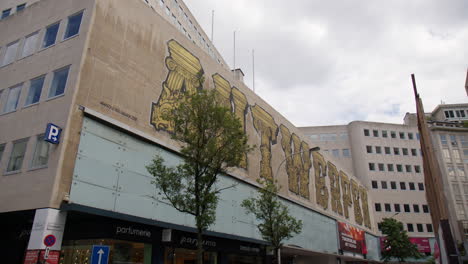 Baroque-Mural-in-Antwerp,-Belgium---Low-Angle-Shot