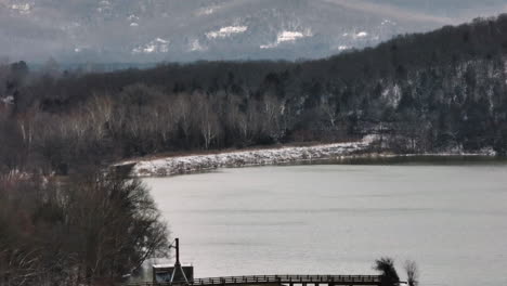 Winter-Landscape-Of-Lake-Sequoyah-In-Arkansas,-USA---Aerial-Drone-Shot