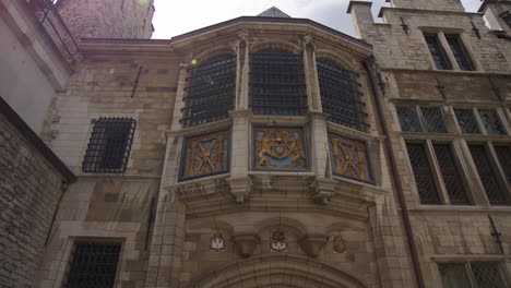 A-Partial-Glimpse-of-the-Interior-of-Het-Steen-in-Antwerp,-Belgium---Low-Angle-Shot