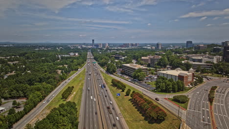 Atlanta-Georgia-Aerial-v971-hyperlapse-drone-flyover-interstate-freeway-capturing-fast-motion-traffics-and-cityscape-of-Vinings-and-Cumberland-neighborhoods---Shot-with-Mavic-3-Pro-Cine---August-2023