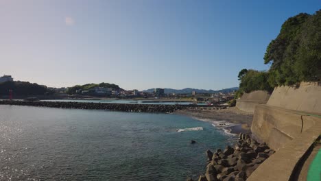 Beautiful-Ise-Shima-Peninsula-Coastline-in-Osatsu,-High-Seawall-for-Tsunami